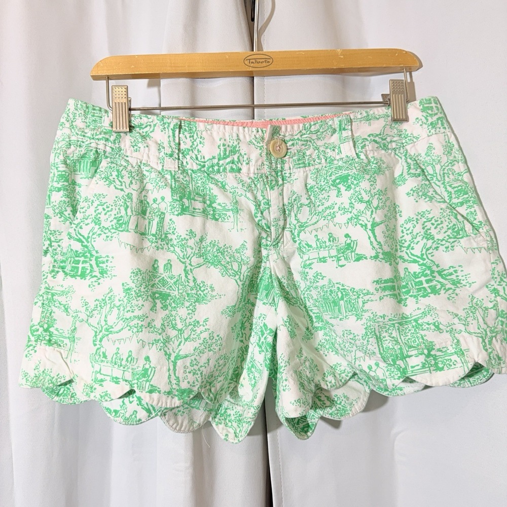 Lilly Pulitzer Shorts Womens 2 Green White Buttercup Scalloped Resort Beach